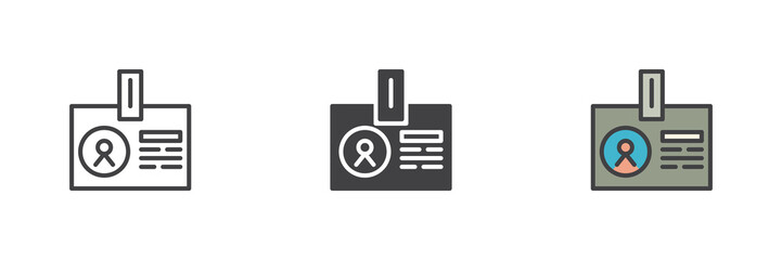 ID badge icon set in line, solid and filled outline style