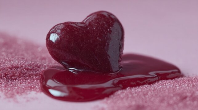 Syrupy heart melts into crimson ooze, evoking Valentine's Day sentimentality and the obscure sweetness of Sweetest Day indulgence