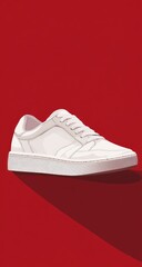 White sneaker on red background.  Simple,  stylized illustration