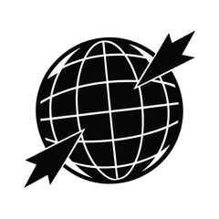 Silhouette illustration depicting global connectivity through arrows and symbolic earth representation