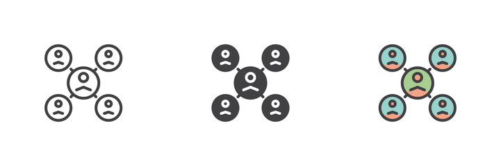 People network icon set in line, solid and filled outline style