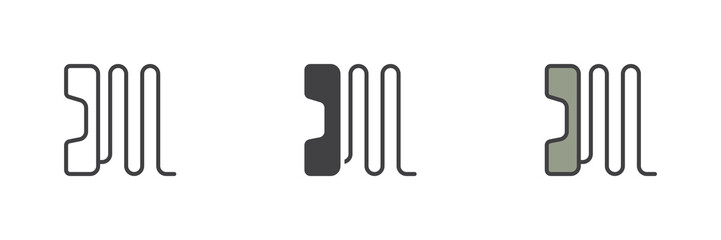 Telephone handset icon set in line, solid and filled outline style