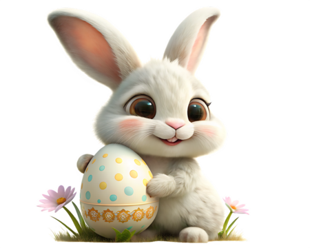     adorable easter bunny holding decorated egg cute isolated on white background PNG ,ai generated