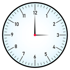 Realistic Wall Clock Vector Showing 3 O'clock, Clean Modern Design