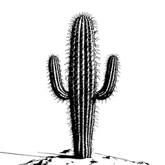 Classic Desert Cactus Illustration – Black and White Vintage Botanical Art