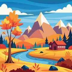 Beautiful Autumn Landscape with Colorful Trees