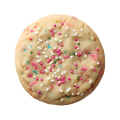Sprinkle Delight: A single, freshly baked cookie, generously adorned with a colorful array of sprinkles, sits invitingly. A delightful image that captures sweetness and simple pleasures.