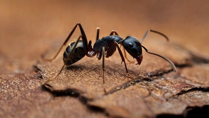 Fototapeta premium close up of a black ant on the ground