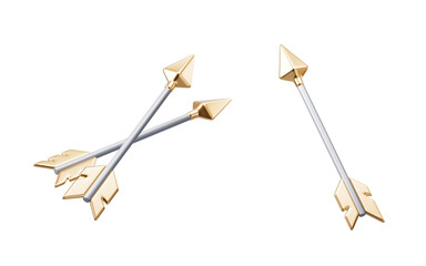 Two shiny golden arrows, 3d rendering.