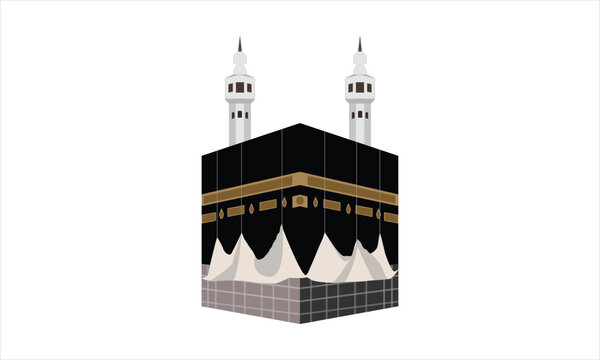 Khana Kaaba, Holy Worship Place, Qibla Shareef, Haram Shareef, Khana e Kaaba, Masjid al-Haram (Great Mosque), Mecca, Bait Ullah Vector Illustration on a White Background