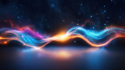Colorful abstract waves of light against a dark background