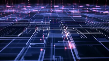 Abstract digital network with glowing lines and nodes, creating a futuristic data landscape - Powered by Adobe