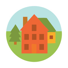 Vector house with green grass