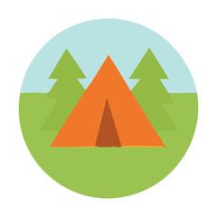 Vector illustration of a tent in the forest