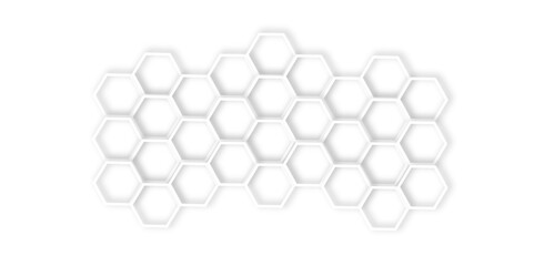 Abstract geometric technology 3d white light structure technology out line hexagon polygonal honeycomb luxury pattern vector background.