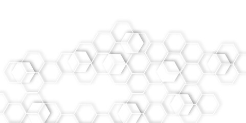 Abstract geometric technology 3d white light structure technology out line hexagon polygonal honeycomb luxury pattern vector background.	