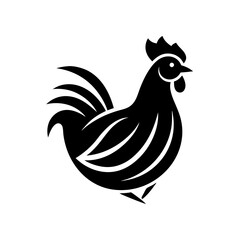Stylized black silhouette of a rooster with a prominent comb and tail feathers