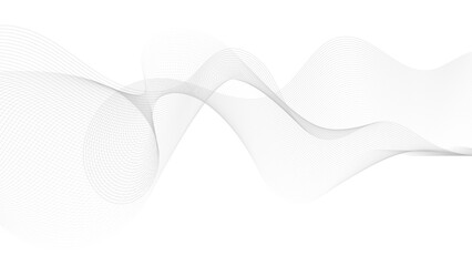 Abstract gray smooth flowing wave lines on a white background. Dynamic sound wave element design.