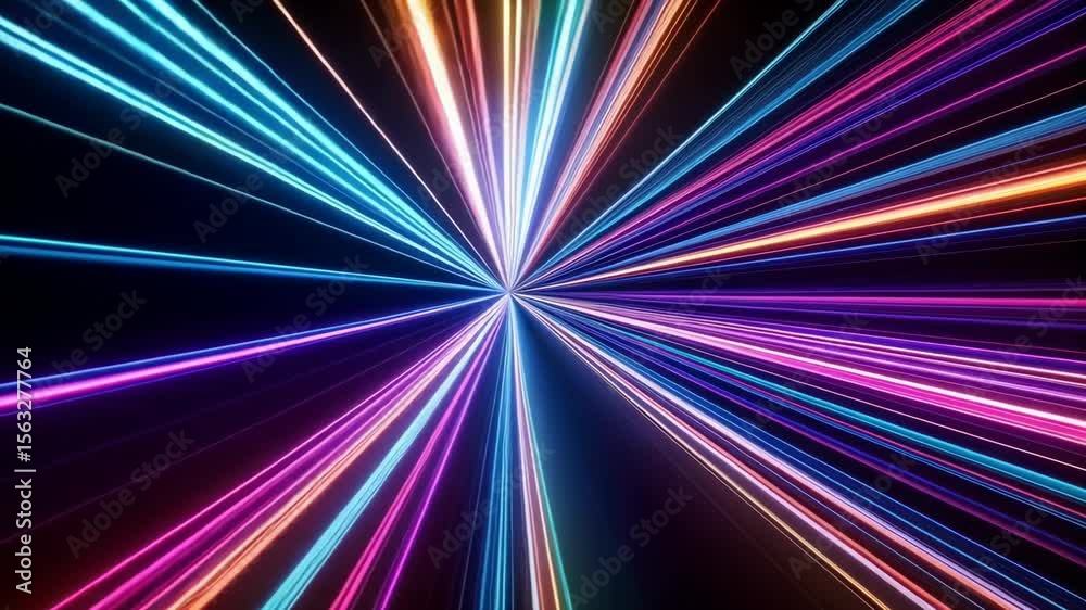 Wall mural abstract colorful light streaks radiating from a central point create a high speed futuristic warp e