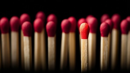 A single match standing apart from many, symbolizing leadership and uniqueness in a crowd.