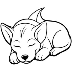 Cute cartoon puppy with a shark fin on its head sleeping peacefully