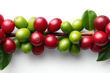 Fototapeta premium Close-up of coffee cherries on a branch.