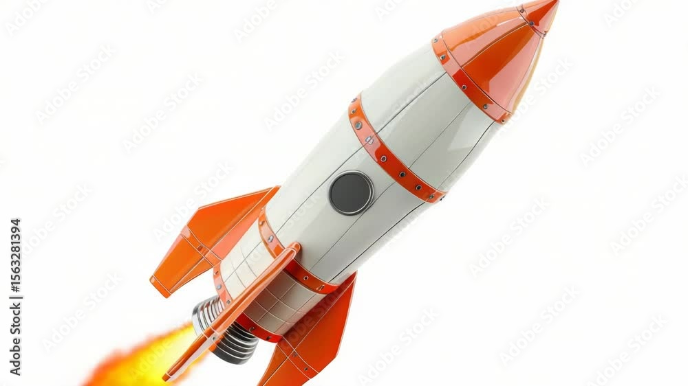 Poster a model of a space rocket soaring through the air, perfect for illustrations and graphics