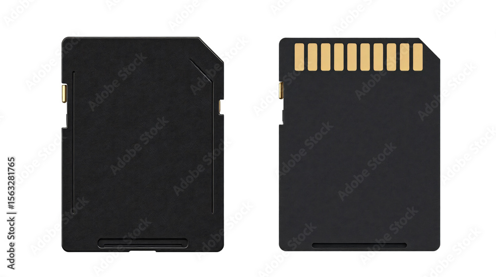 Fototapete black sd memory card front and back view isolated on transparent background