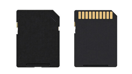 Black sd memory card front and back view isolated on transparent background
