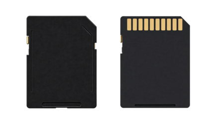 Black sd memory card front and back view isolated on transparent background