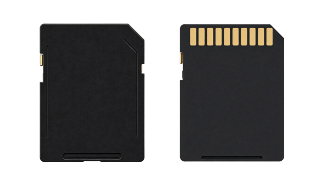 Black sd memory card front and back view isolated on transparent background