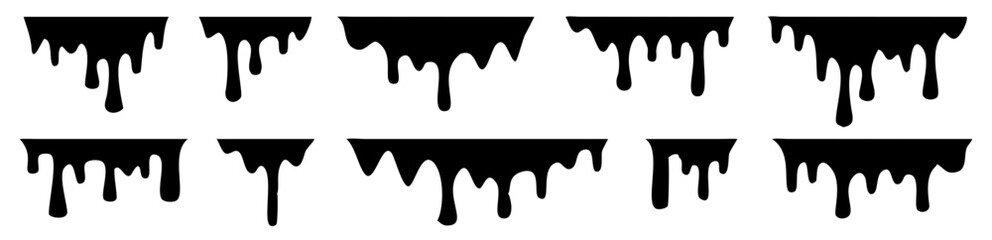 Fototapeta premium Paint drips. Current black paint. Current drops. Vector illustration