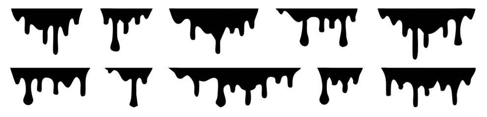 Paint drips. Current black paint. Current drops. Vector illustration