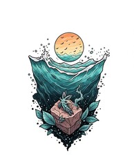 tattoo design based on ocean sea life, waves, water, salt water, marine illustration, underwater tattoo, oceanic theme, water tattoo design, abstract ocean art, fluid lines, ocean flow, nautical
