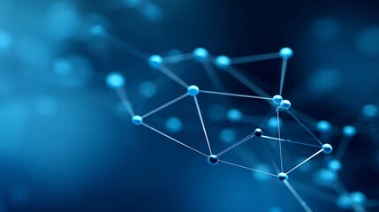 Obraz premium Abstract blue network of glowing connected nodes and lines, digital technology background, perfect for science or IT themes