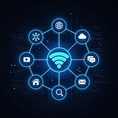 Obraz premium Futuristic Wireless Network Connectivity Diagram.