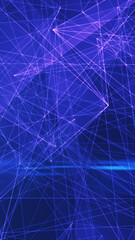 Digital network background with intersecting glowing purple lines on a dark blue backdrop