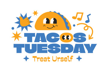 Tacos tuesday typography phrases date in y2k style related to gen z and millenials.