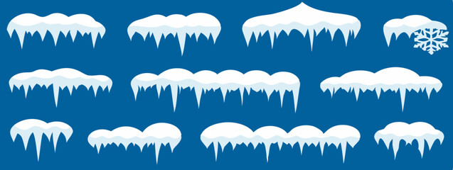 Obraz premium Snow with icicle frames. Snow and snowdrift in flat style. Vector