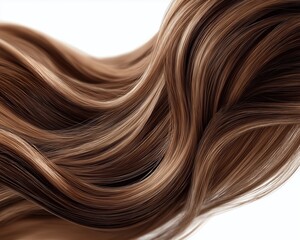 Naklejka premium Isolated Wavy Brown Hair Strand with Silky Texture on White Background