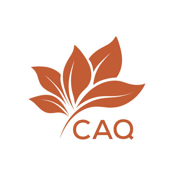 CAQ Minimalist Leaf Logo Design with Text CAQ, Botanical Nature Logo with Leaves in Brown, CAQ Later Logo, Abstract Floral Logo for Natural Products.
