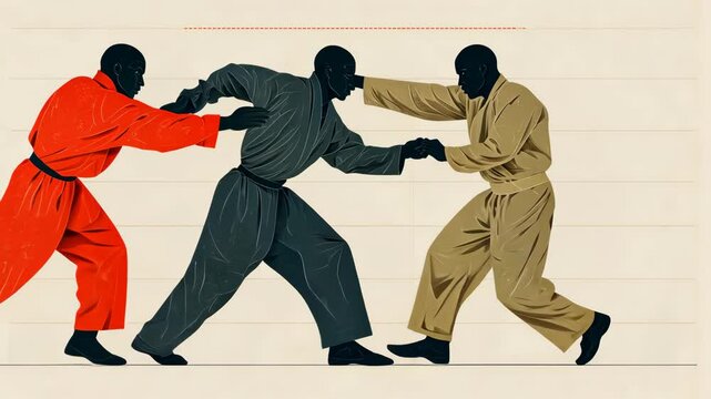 Dynamic martial arts sparring: precision and movement in traditional attire