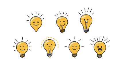 Hand-Drawn Light Emote Set – Vector Graphic of Expressive Doodle Emojis