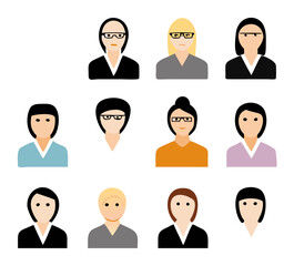 People Icons Set. Team Concept. Diverse business men and women avatar icons. Vector illustration of flat design people characters.