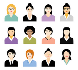 People Icons Set. Team Concept. Diverse business men and women avatar icons. Vector illustration of flat design people characters.
