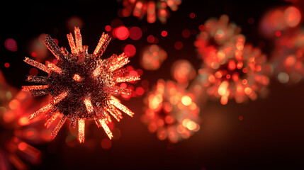 Razor blade-shaped virus particles in dark space, symbolizing the looming threat of a new COVID variant.