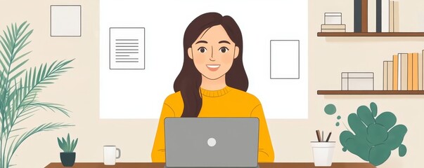 Asian young woman recording a live stream teaching a class online at home, Generative AI