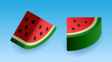 Two watermelon slices isometric — minimal vector with gradient background