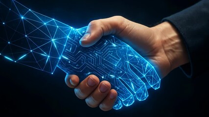 Handshaking with Digital Overlay Close Up Business Concept - Powered by Adobe