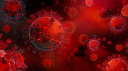 Razor blade-shaped virus particles in dark space, symbolizing the looming threat of a new COVID variant.